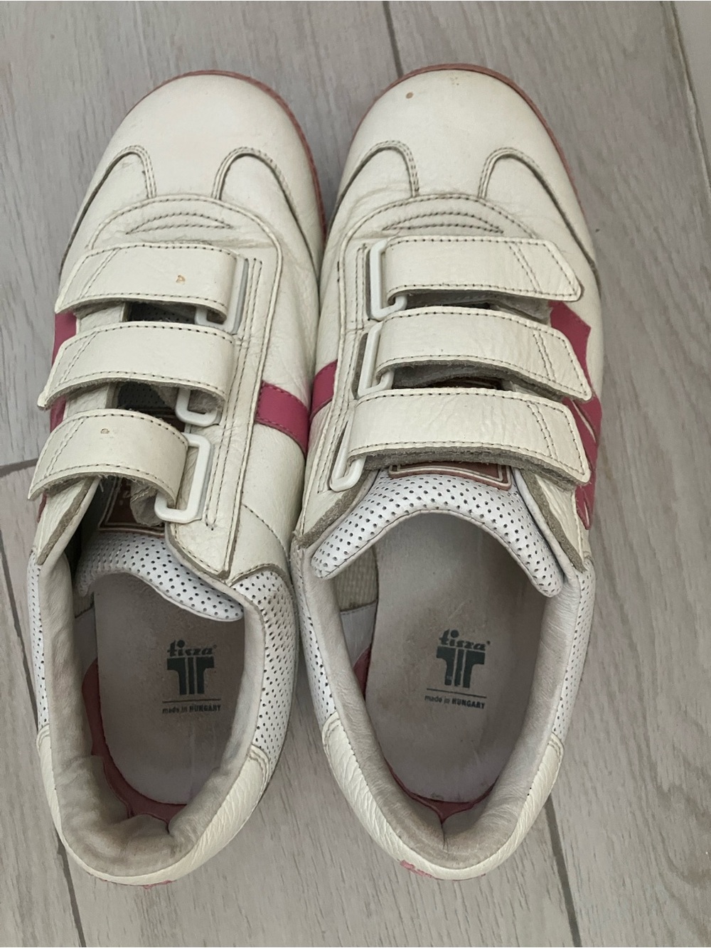 Ina Kids White Sneakers with Pink Accents Velcro